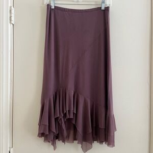 Asymmetric Ruffle Mesh Overlay Slip Shirt 28 S/M Mauve Fairy Whimsigoth Feminine